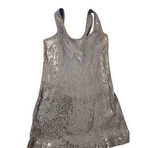 Express Womens Silver Sequin Tank Top Gray Ribbed Knit Small Festival